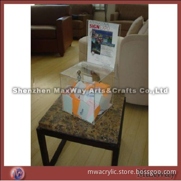 Side In Big Space Rectangular Water Clear Acrylic Ballot/Suggestion Box with Locking Case